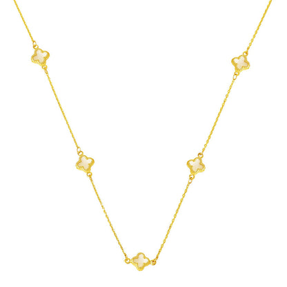 14K Yellow Gold Clover Mother of Pearl Necklace