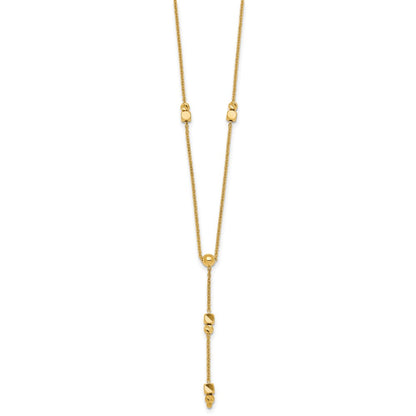 14K Yellow Gold Polished Diamond-cut and Beaded 16 Inch Lariat Necklace Plus 2 Inch Extender