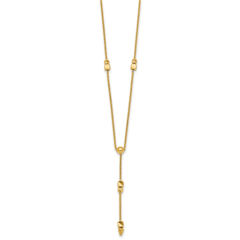 14K Yellow Gold Polished Diamond-cut and Beaded 16 Inch Lariat Necklace Plus 2 Inch Extender