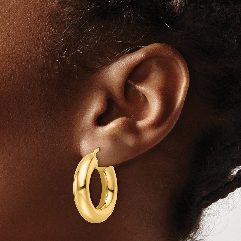 14K Yellow Gold 6x26mm Polished Round Tube Hoop Earrings