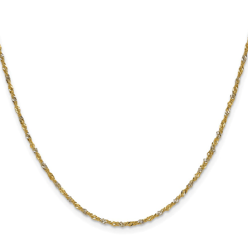14K Yellow Gold with Rhodium 1.65mm Singapore Chain Necklace