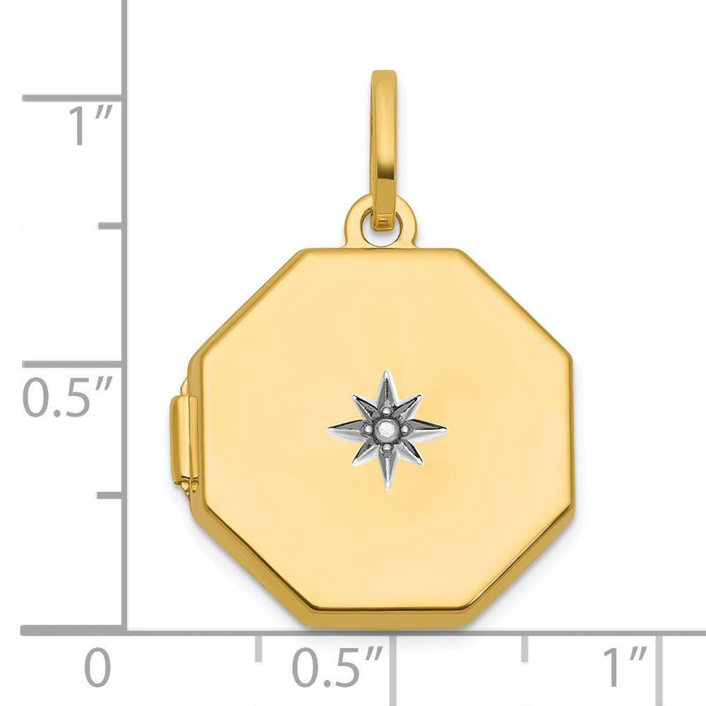 14K Yellow Gold Half Point Diamond Polished With Star 18mm Octagon Shaped Locket