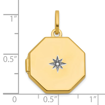 14K Yellow Gold Half Point Diamond Polished With Star 18mm Octagon Shaped Locket