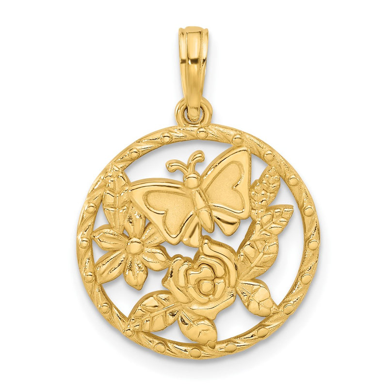 14K Yellow Gold Polished Fancy Butterfly and Flowers Charm