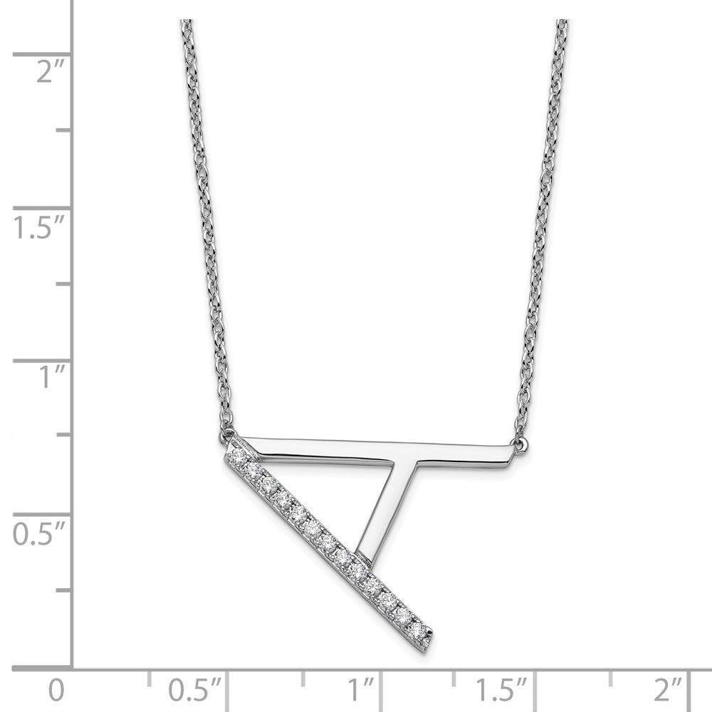 14K White Gold Sideways Diamond Initial A 18 Inch Necklace