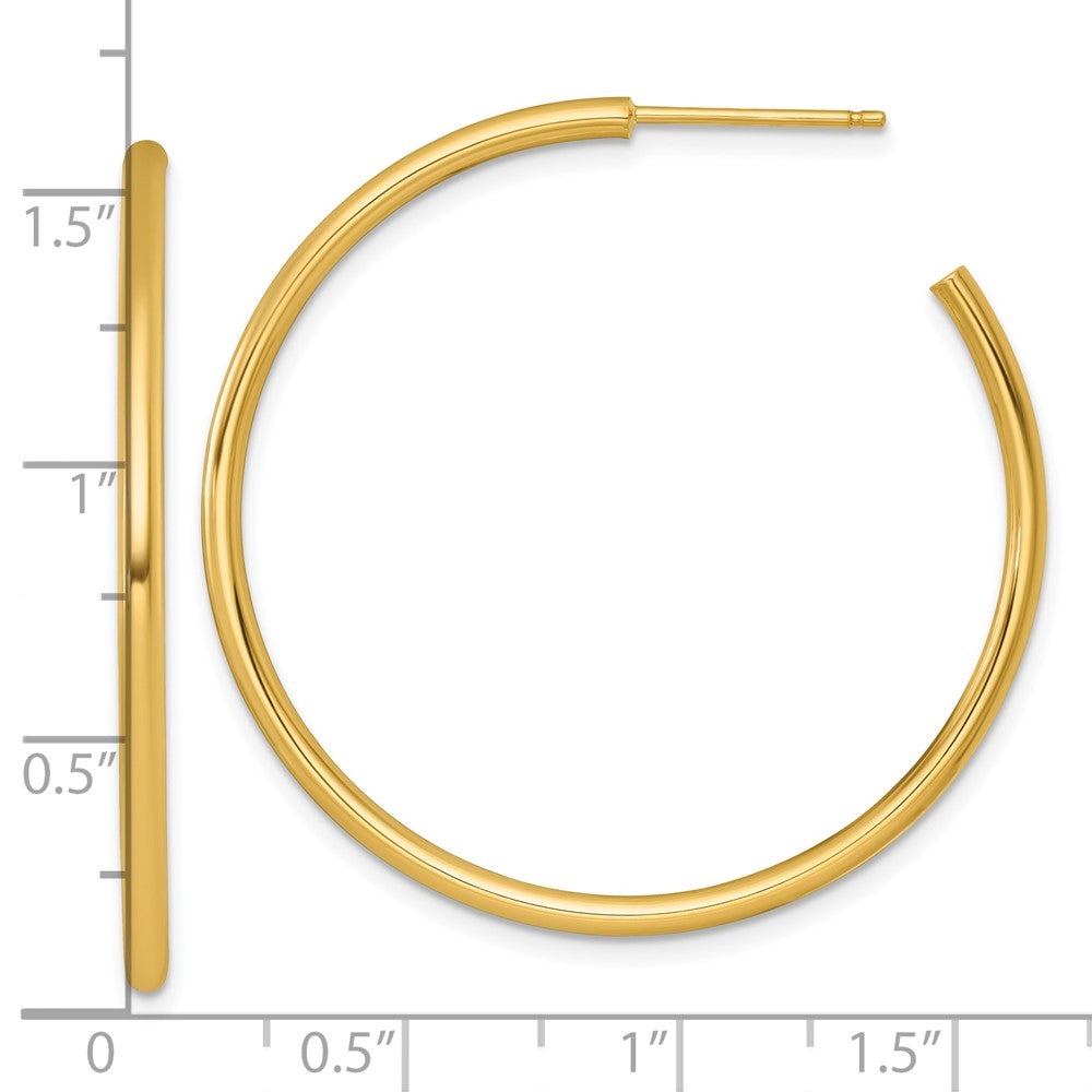 14K Yellow Gold Polished 2.0 x 40mm Tube C-Hoop Post Earrings