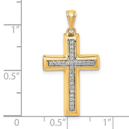 14K Yellow Gold Large 1/10 carat Diamond Cross Pendant