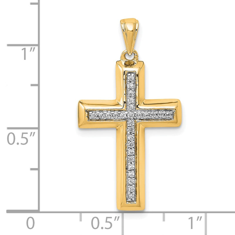 14K Yellow Gold Large 1/10 carat Diamond Cross Pendant