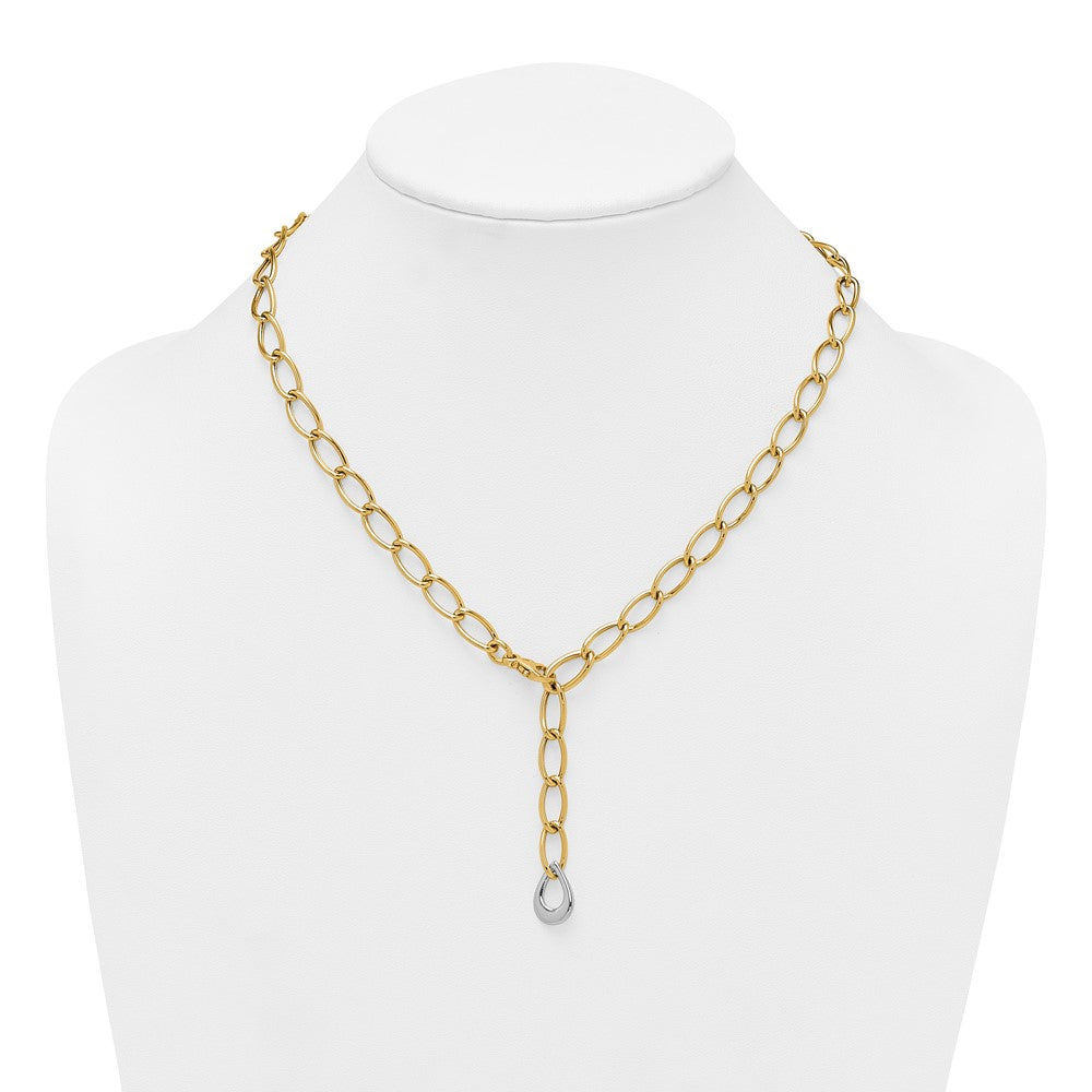 14K Two-Tone Gold Two Tone Polished 6.5mm Fancy Curb Link With Teardrop 18 Inch Lariat Necklace