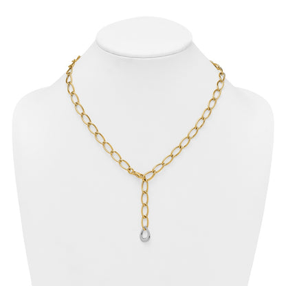 14K Two-Tone Gold Two Tone Polished 6.5mm Fancy Curb Link With Teardrop 18 Inch Lariat Necklace