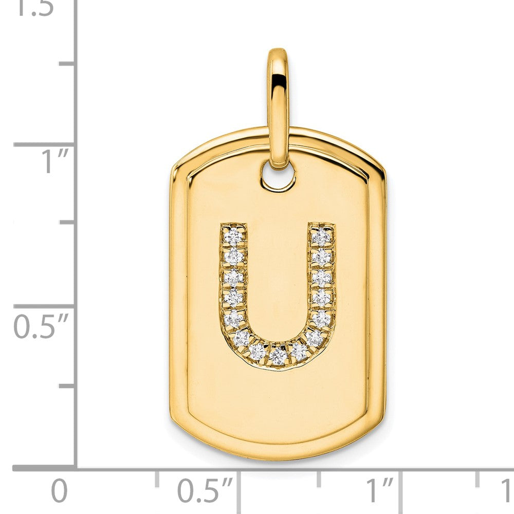 14K Yellow Gold Diamond Initial U Dog Tag Charm