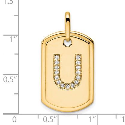 14K Yellow Gold Diamond Initial U Dog Tag Charm