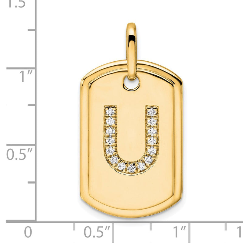 14K Yellow Gold Diamond Initial U Dog Tag Charm