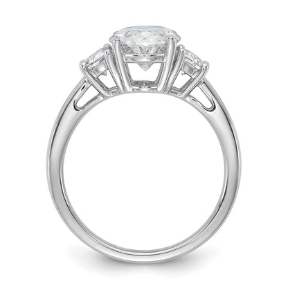 14K White Gold 3 1/8 carat Certified Lab Grown Diamond VS+ F+ Complete Oval and Half Moon Three Stone Engagement Ring
