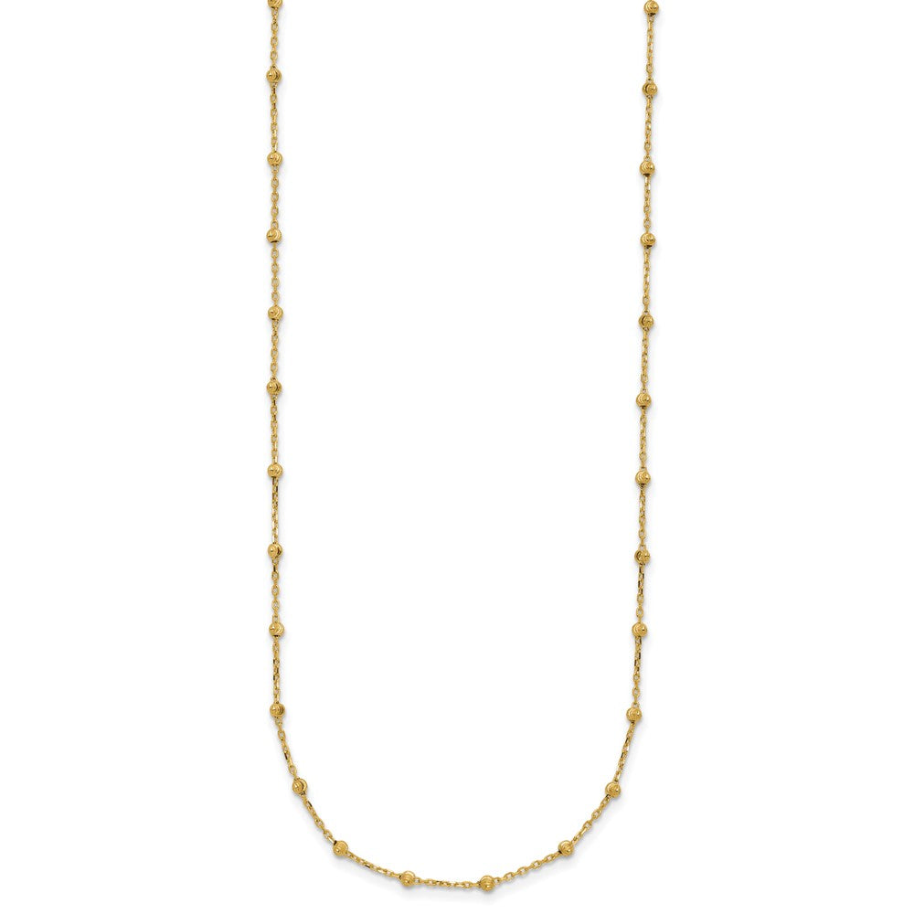 14K Yellow Gold Polished and Diamond-cut Beaded 16.75 Inch Station Necklace