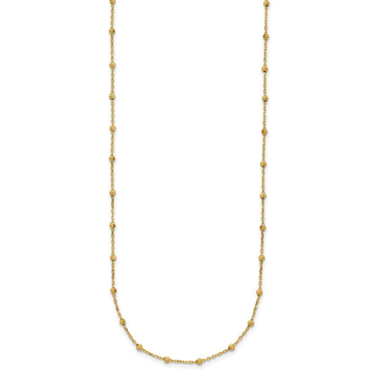 14K Yellow Gold Polished and Diamond-cut Beaded 16.75 Inch Station Necklace