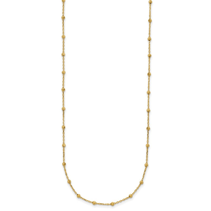 14K Yellow Gold Polished and Diamond-cut Beaded 16.75 Inch Station Necklace