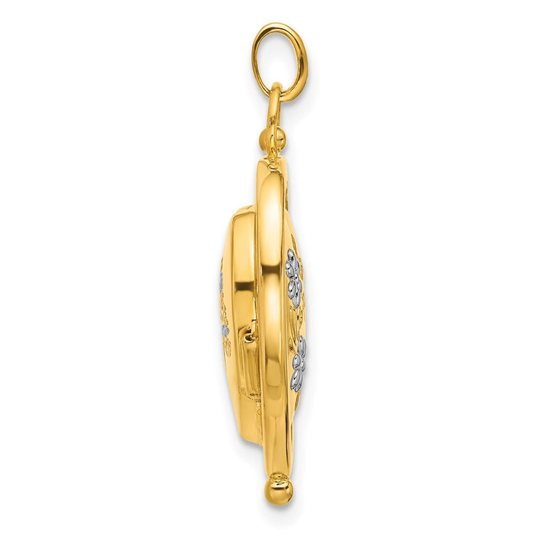 14K Yellow Gold and Rhodium Floral SPECIAL MUM and Tree in Spinning Frame Reversible 15mm Heart Locket
