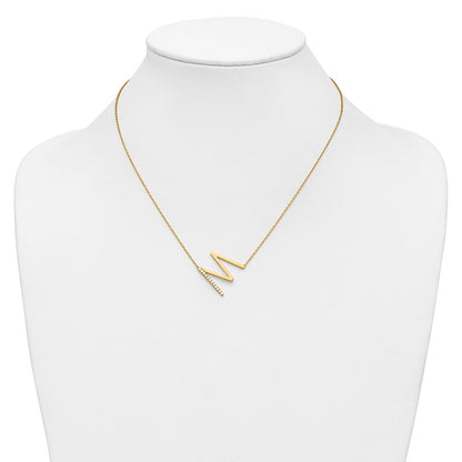 14K Yellow Gold Sideways Diamond Initial M 18 Inch Necklace