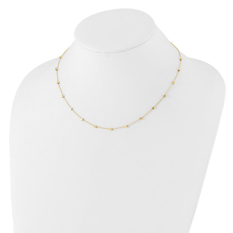 14K Yellow Gold Polished Cube Bead 17 Inch Station Necklace