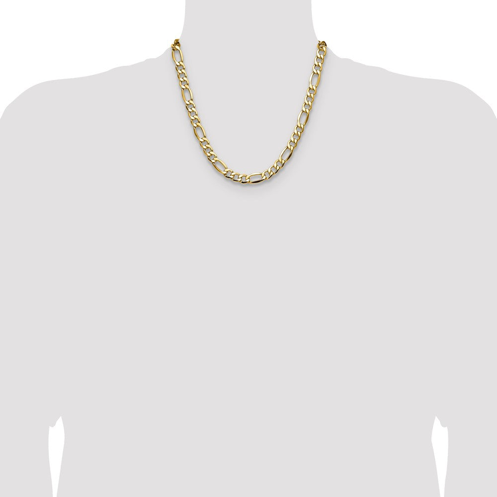 14K Yellow Gold 9.4mm Semi-Solid Figaro Chain Necklace