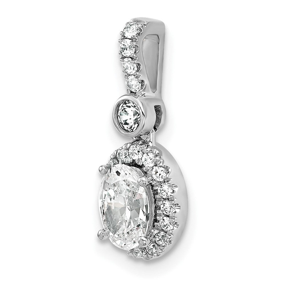 14K White Gold 1 carat Certified Lab Grown Diamond VS+ F+ Oval Complete Halo Pendant