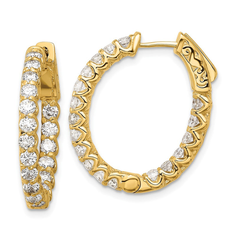 14K Yellow Gold 2.1 carat Diamond In/Out Oval Hoop w/Safety Clasp Earrings