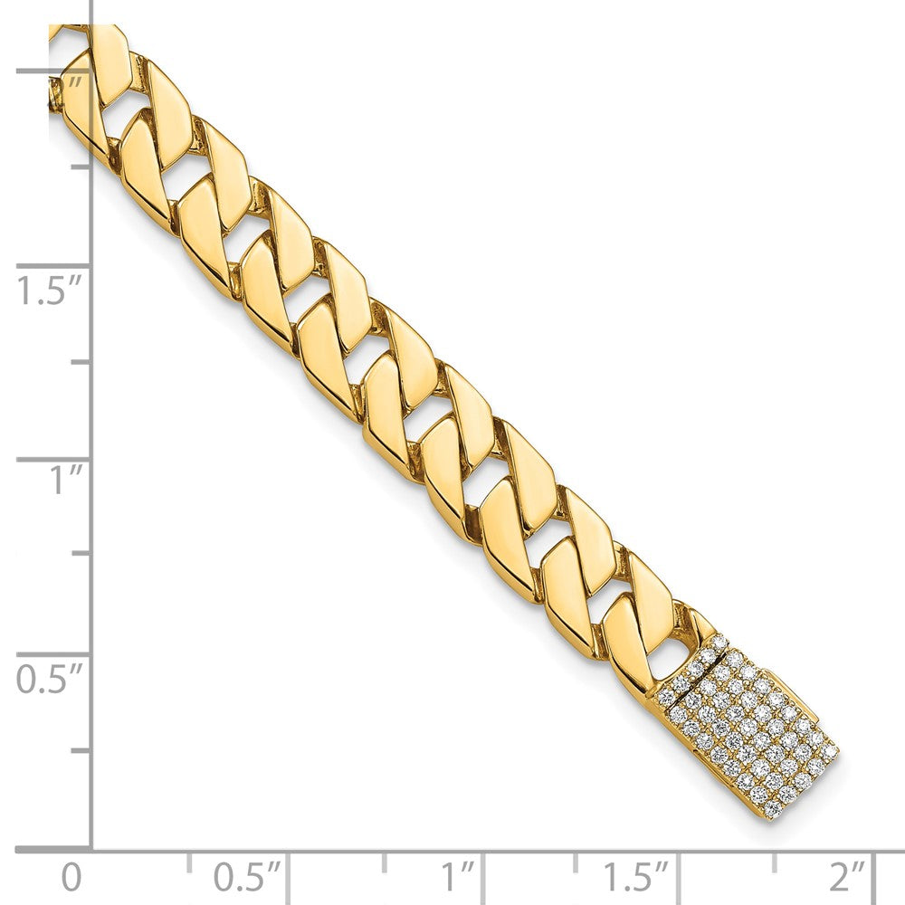 14K Yellow Gold Hand-polished 7.4mm Fancy Curb Link 1.4 carat Diamond Clasp 8 Inch Bracelet