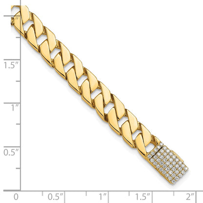 14K Yellow Gold Hand-polished 7.4mm Fancy Curb Link 1.4 carat Diamond Clasp 8 Inch Bracelet