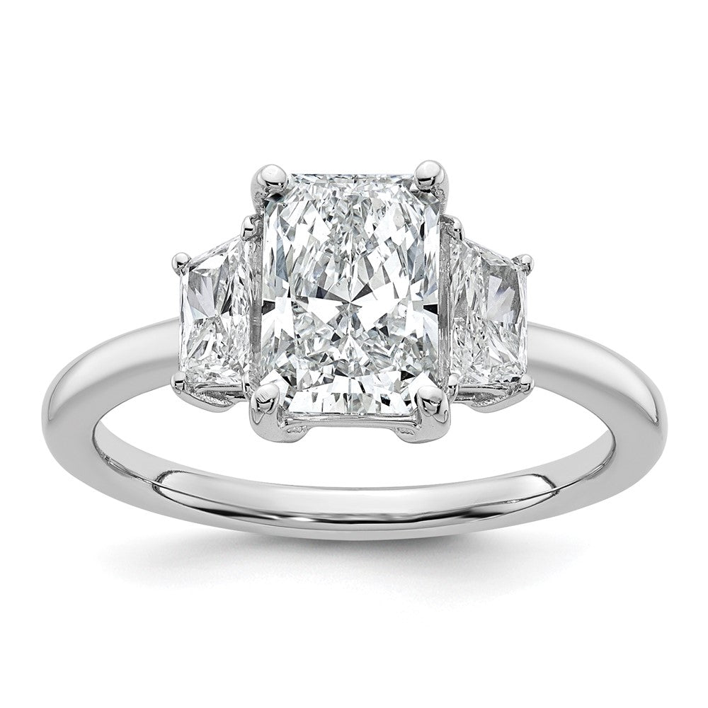 14K White Gold 2 carat Lab Grown Diamond VS+ F+ Radiant and Trapezoid Complete Three Stone Engagement Ring
