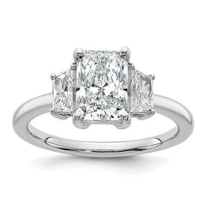 14K White Gold 2 carat Lab Grown Diamond VS+ F+ Radiant and Trapezoid Complete Three Stone Engagement Ring