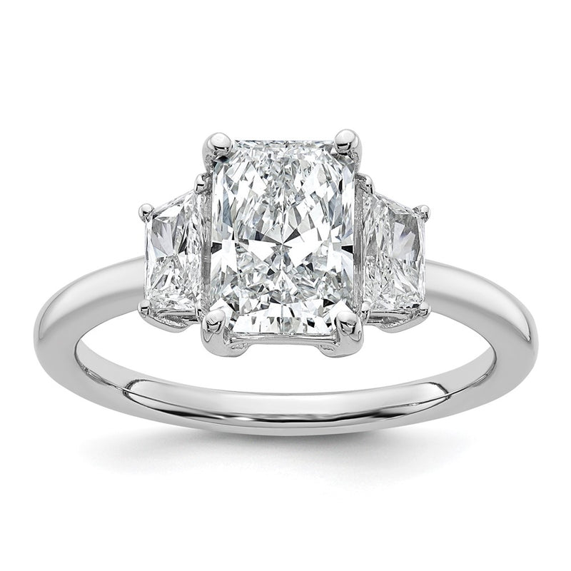 14K White Gold 2 carat Lab Grown Diamond VS+ F+ Radiant and Trapezoid Complete Three Stone Engagement Ring