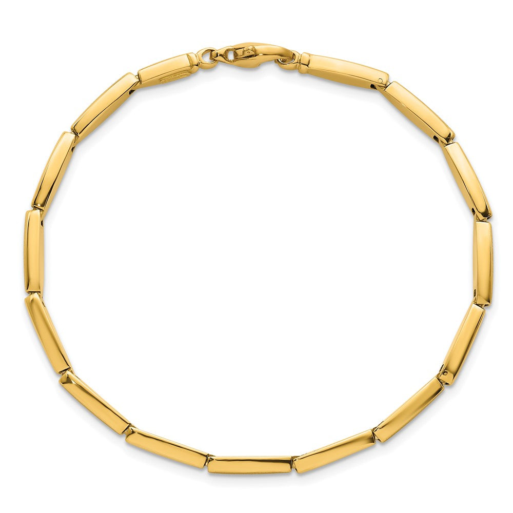 14K Yellow Gold Brushed and Polished 4mm Fancy Oval Bar Link 7.5 Inch Bracelet