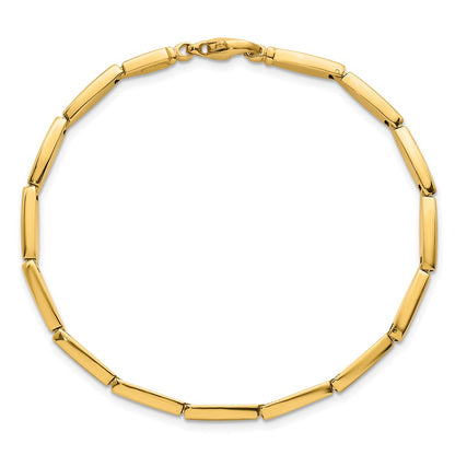 14K Yellow Gold Brushed and Polished 4mm Fancy Oval Bar Link 7.5 Inch Bracelet