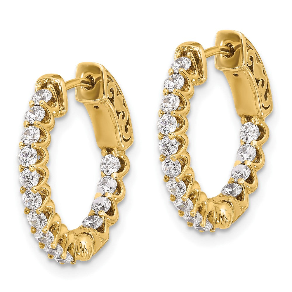 14K Yellow Gold .98 carat Diamond In/Out Hoop w/Safety Clasp Diamond Earrings