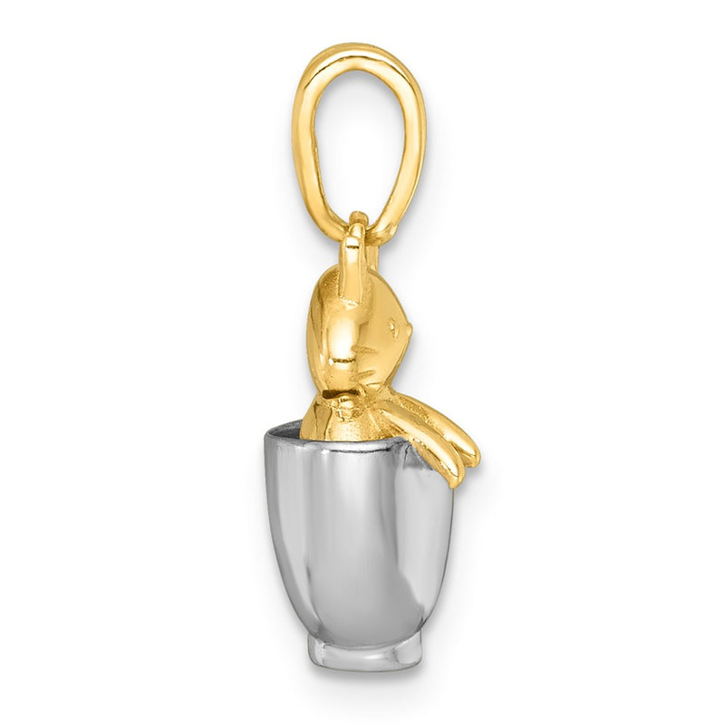 14K Yellow Gold with Rhodium Polished 3-D Cat In Mug Charm