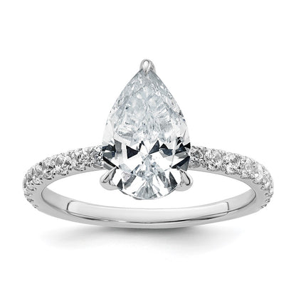 14K White Gold 2 5/8 carat Certified Lab Grown Diamond VS+ F+ Pear Complete Solitaire with Flair Engagement Ring