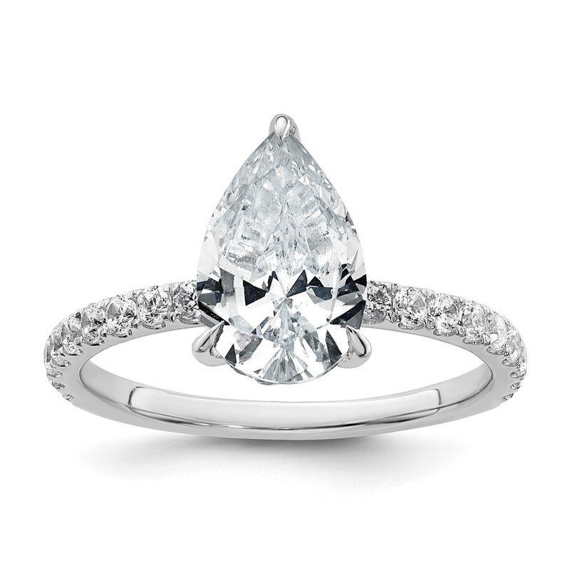 14K White Gold 2 5/8 carat Certified Lab Grown Diamond VS+ F+ Pear Complete Solitaire with Flair Engagement Ring