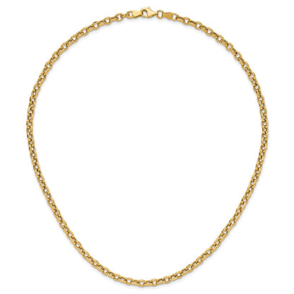 14K Yellow Gold Polished 4.25mm Fancy Oval Cable Link 17.5 Inch Necklace