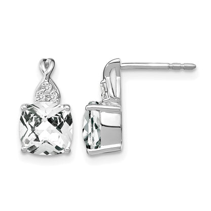 14K White Gold 7mm Cushion Checkerboard April/White Topaz and Diamond Post Earrings