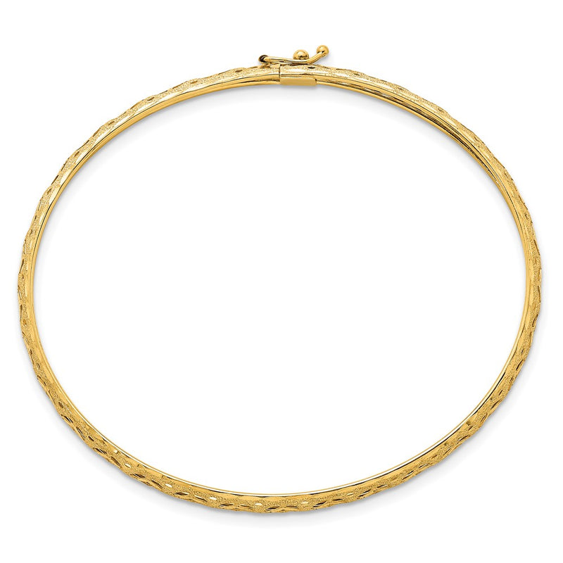 14K Yellow Gold Polished Laser and Diamond-cut 6.15mm Fancy Pierced Design Flexible Oval Bangle Bracelet