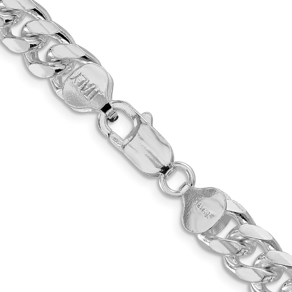 Sterling Silver Rhodium-plated 8.5mm Domed w/ Side D/C Curb 26 Inch Chain