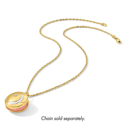 14K Yellow Gold with Rhodium Diamond Star and Moon 20mm Round Locket