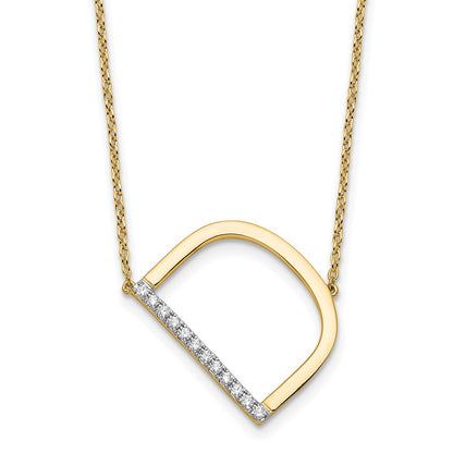 14K Yellow Gold Sideways Diamond Initial D 18 Inch Necklace