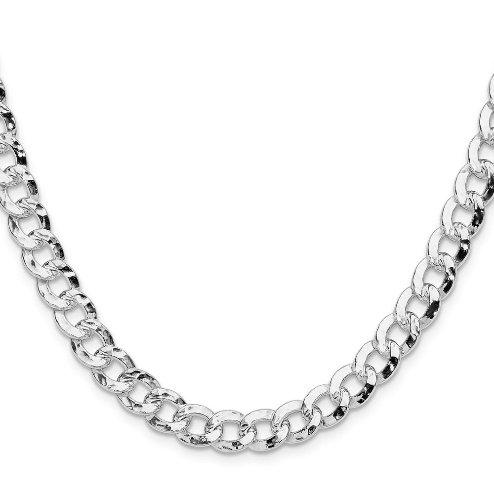 Sterling Silver 7.6mm Hammered Curb 24 Inch Chain