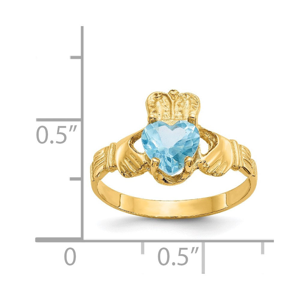 14K Yellow Gold December CZ Heart Birthstone Claddagh Ring