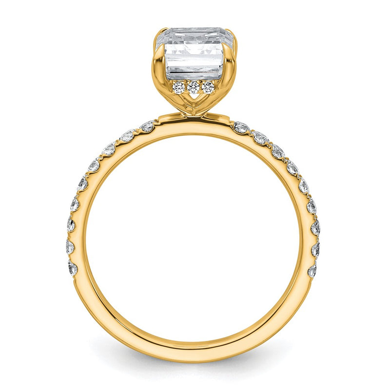 14K Yellow Gold 2 3/8 carat Certified Lab Grown Diamond VS/SI+ G+ Emerald Complete Solitaire with Flair Engagement Ring