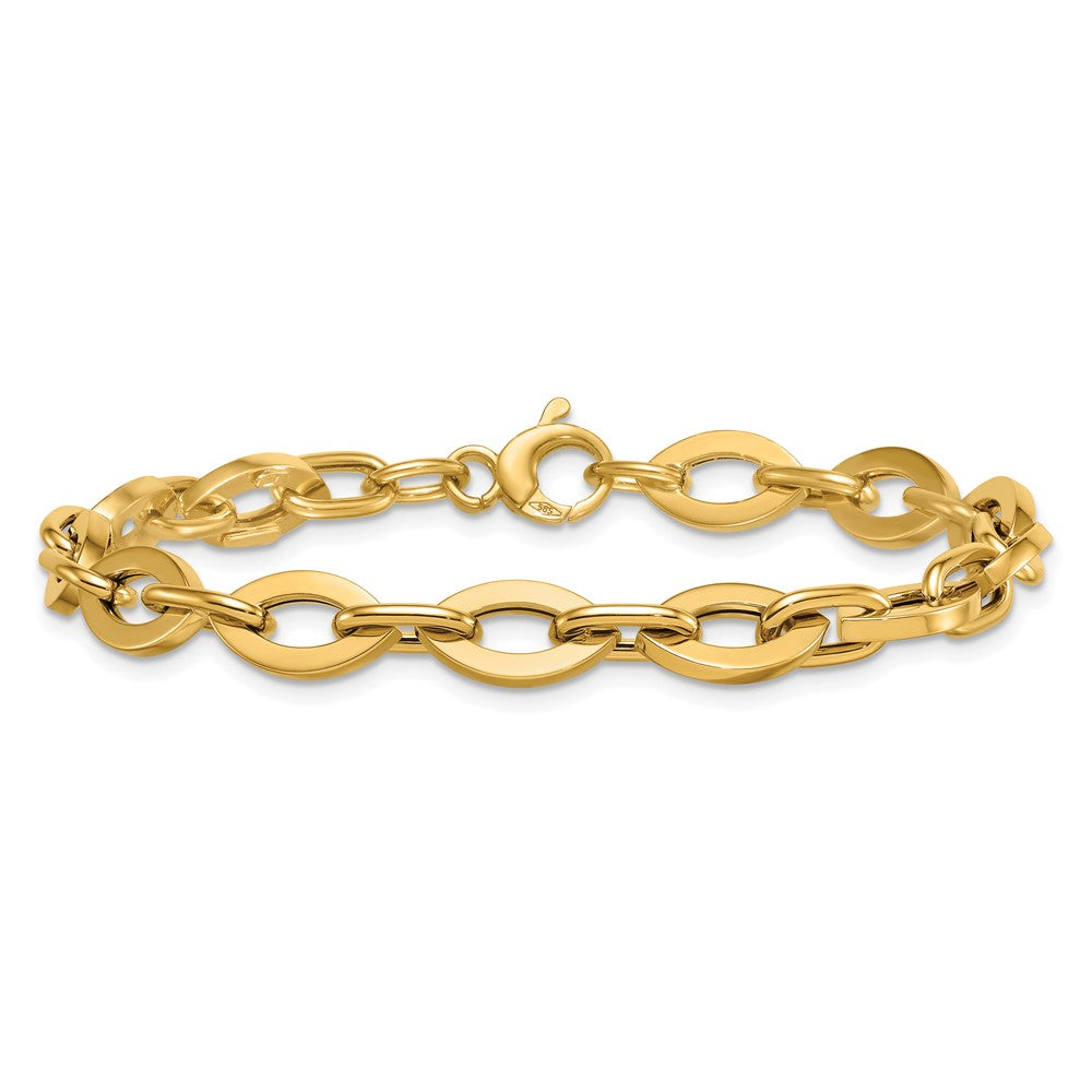 14K Yellow Gold Polished Fancy Flat Cable Link 7.5 Inch Bracelet