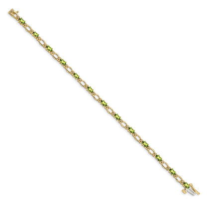 14K Yellow Gold Complete Diamond and Oval Peridot Heart Accent 7 Inch Bracelet