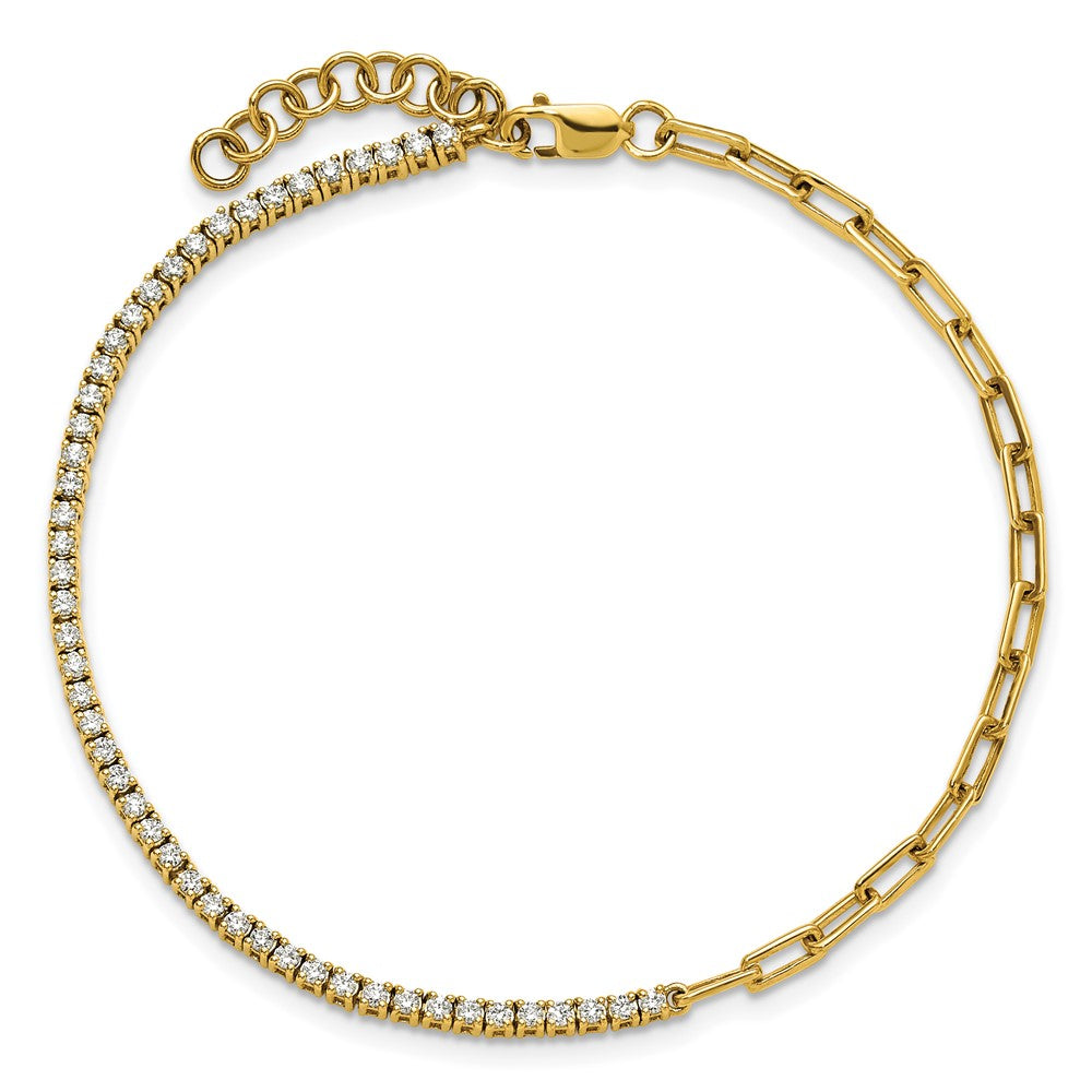 14K Yellow Gold Polished Complete 3/4 carat Diamond Paperclip Link 7 Inch Bracelet with 1 Inch Extender